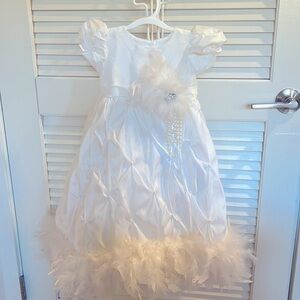 Ivory Full Length Feather trimmed Dress